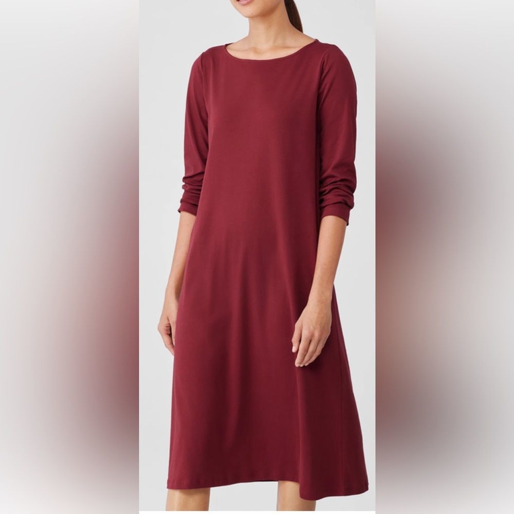 Eileen Fisher Cranberry Viscose Jersey ScoopNeck With Back Keyhole Dress Size SP